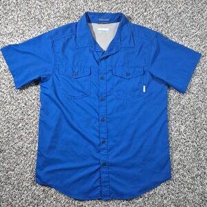 Columbia Omni-Shade Sun Protection Men's Medium Blue Fishing‎ Shirt Regular Fit